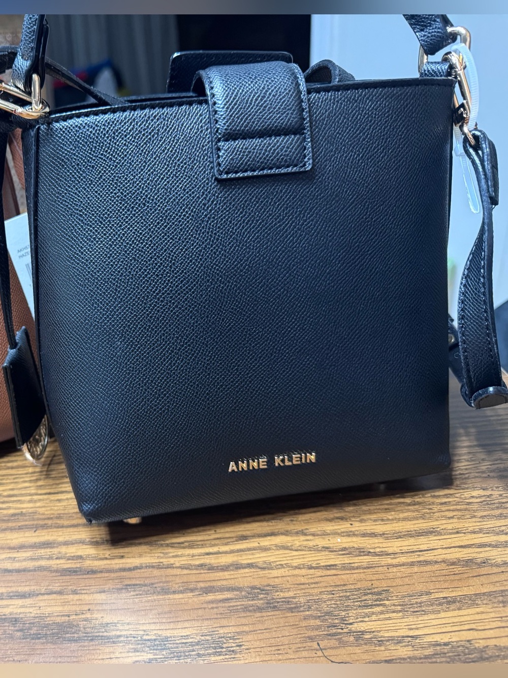 Anne Klein Black Crossbody with Gold Hardware
